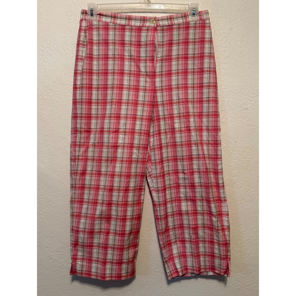 Alfred Dunner Pink Plaid Capri Pants Size 12 Cropped Trousers Elastic Waist